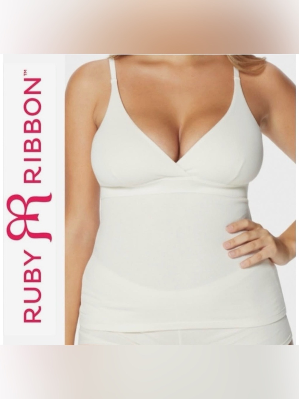 Ruby Ribbon Comfort Cami Ribbed Whisper Off White Cotton Stretch Sz 38 EUC